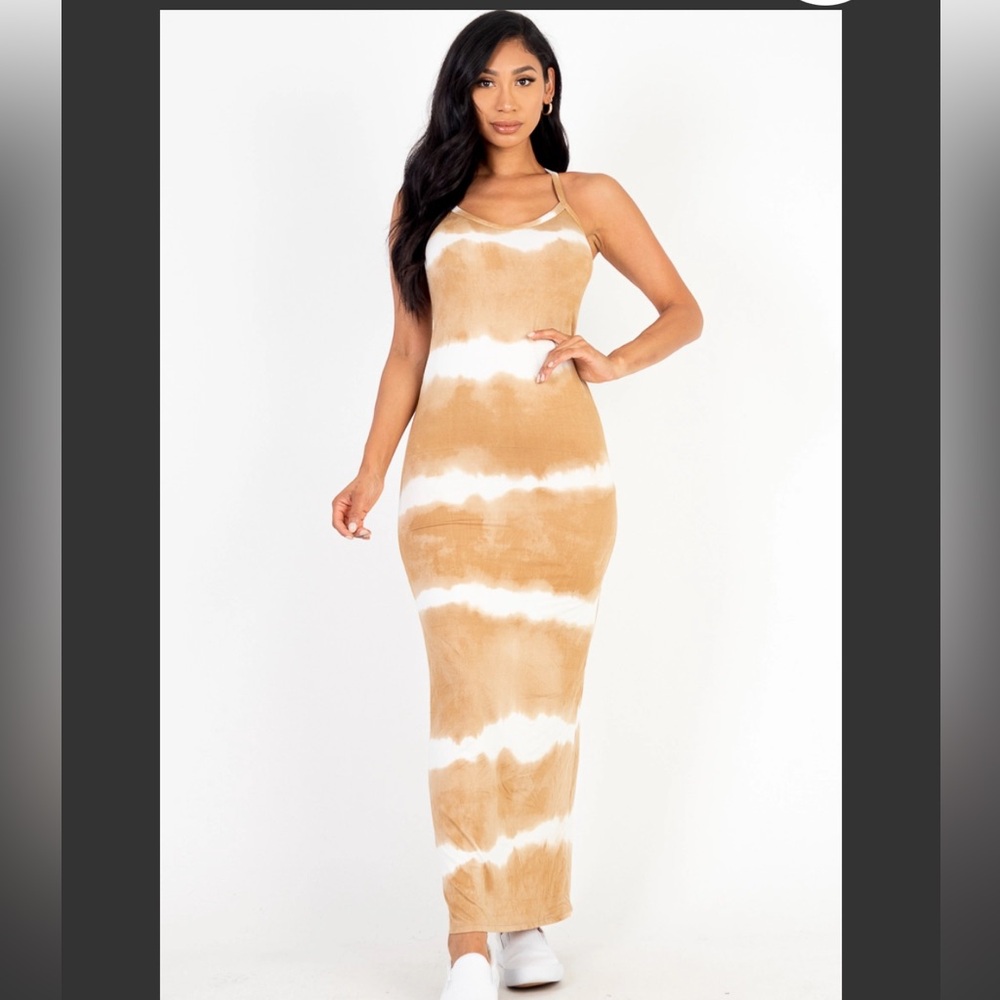 Chic Tan and White Maxi Dress